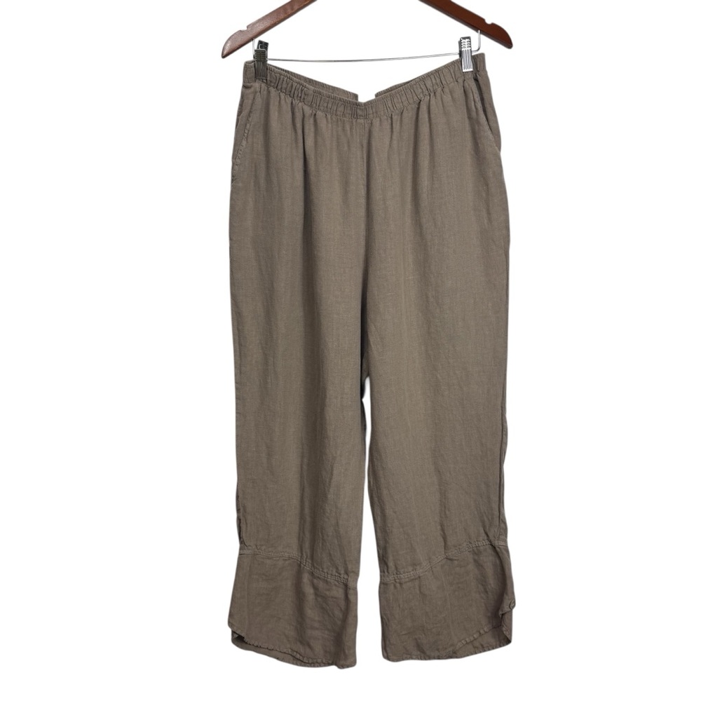 Match Point Elastic-Waist Pull On Linen Pants Button Leg. M